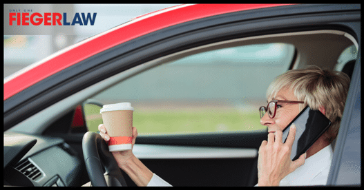 woman driving while distracted