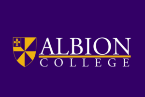 Logo of Albion College with shield emblem on purple background.